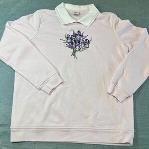 Floral Embroidered Women's Cottagecore Boho 90’s VintageSweatshirt - Light Pink